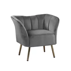 Simple Relax Velvet Upholstered Accent Chair in Gray and Gold Finish