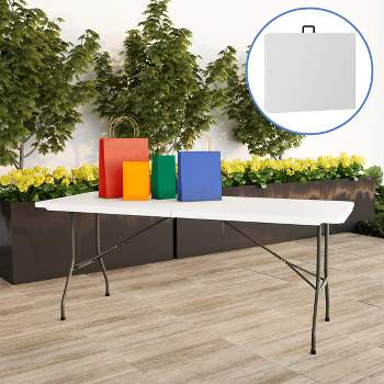 Hasting Home Adjustable Folding Table - Plastic Utility Tabletop