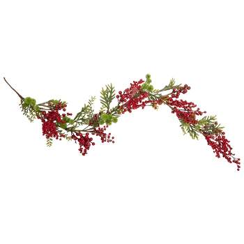 Northlight 5' x 8" Frosted Pine and Red Berry Christmas Garland - Unlit