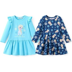 Disney Frozen Kids Girls Elsa Ruffle Birthday Casual Sundresses Fall Outfits 2 Pack - 1 of 4