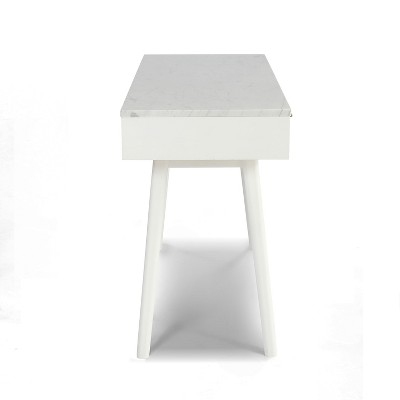 Bianco Flair 49" White Carrara Marble Writing Desk with Sleek Storage Drawers