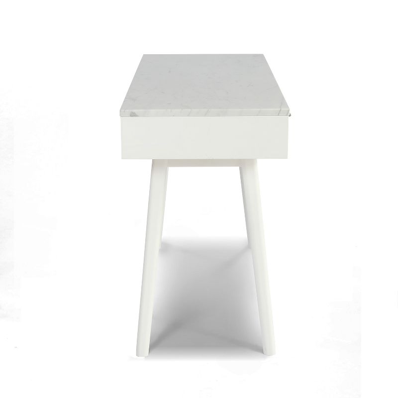The Bianco Collection Viola 44" Rectangular Italian Carrara White Marble Writing Desk, 3 of 8