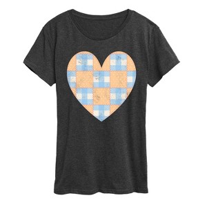 Women's - Instant Message - Patchwork Quilt Heart Short Sleeve Graphic T-Shirt - 1 of 4