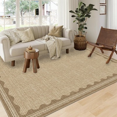 homfan Scalloped Washable Rug w/ Non-Slip Back - Modern Low-Pile Carpet for Living Room, Bedroom