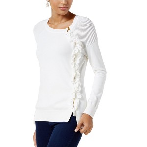 I.N.C International Concepts Womens Detail Ruffle Knit Sweater, White, Large - 1 of 1