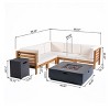 Christopher Knight Home Malawi Outdoor Acacia Wood 5 Seater Sectional Sofa Set with 50,000 BTU Iron Fire Pit - 3 of 4