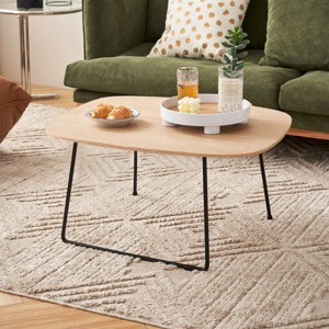 Sapphtopaz Modern Coffee Table with Oak Veneer Durable End Table with Carbon Steel Table Legs Small Coffee Bar for Living Room,Apartment,Wood - 1 of 4
