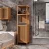 Tall Slim Storage Cabinet, Bamboo Bathroom Cabinet With Shutter Door And 3 Tier Shelves, Tower Corner Rack For Bathroom, Living Room, Kitchen Neutral - 3 of 4