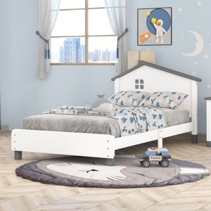 KTMBDW Twin/Full Size Platform Bed Frame, Twin Size Bed with House-shaped Headboard, No Box Spring Needed - 1 of 4