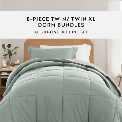 Becky Cameron 8PC Bedding Bundle, Reversible Comforter, Solid Sheet Set, Pillows & Laundry Bag - Becky Cameron, Stone / Light Gray, Twin Extra Long — фото 7