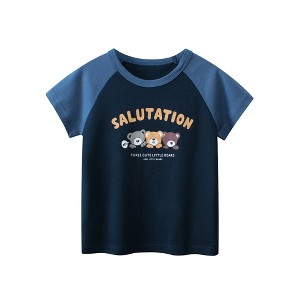 MyKids-USA Boys’ Animal And Letters Print Color Patchwork T-Shirt In European And American Style - 1 of 4