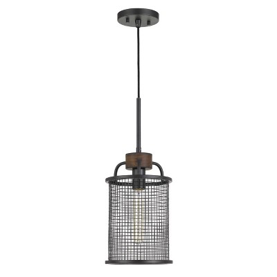 7.75" x 7.75" x 19.5" Metal/Wood Aberdeen Mesh Pendant Bronze - Cal Lighting