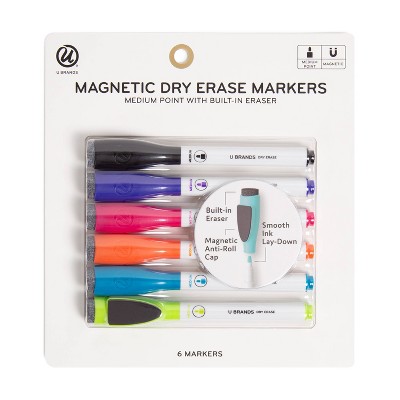 U Brands 6ct Magnetic Dry Erase Markers with Eraser Cap