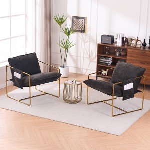 Racxily Set of 2 Upholstered hanging Armchair, Accent Chair with Arm Pocket Metal Frame, Crushed Foam Cushions - 1 of 4