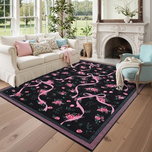 Modern Washable Area Rug for Living Room, Bow-knot Printed Floor Rug with Non Slip Backing, Low Pile Stain Resistant Carpet for Dorm - 1 of 4