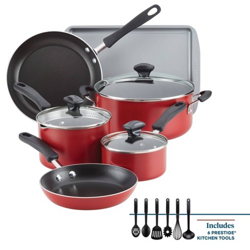 Farberware Cookstart 15pc Aluminum Nonstick Cookware Set With Prestige Tools Red Target