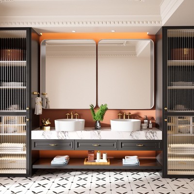 Rectangular Framed Tempered Glass Wall-Mounted Bathroom Vanity Mirror