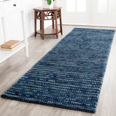 Hand-knotted Dark Blue and Multicolor Wool Runner Rug