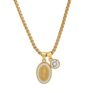 Steeltime Ladies 18k gold plated brass & enamel Our Lady of Guadalupe and simulated diamond pendant charms. Color Options: Blue, White - 1 of 4
