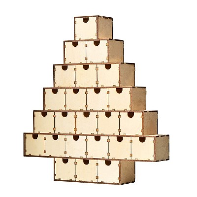 Juvale Wooden Advent Calendar, Unfinished Wood Christmas Tree (13.2 x 12.2 x 2.5 In)