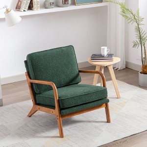 Arm Chair, Living Room Chairs With Solid Wood Frame, Curved Edges, Wooden Legs Modern Accent Upholstered Sofa Chairs For Living Room - 1 of 4