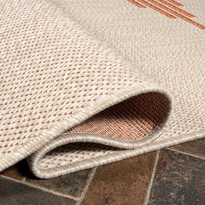 Beige and Orange Striped Synthetic Indoor/Outdoor Rug