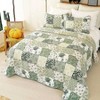 Summer Floral Queen Quilt, Romantic Green White Reversible Bedding Set with Pillow Cases - 3 of 4