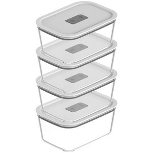 OU Glass Food Storage Container Set 8pc (set of 4) Microwave, Freezer & Dishwasher Safe, Airtight Leak Proof Lid with Microwave Valve, Stackable - 1 of 4