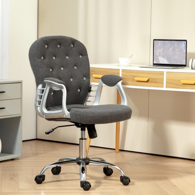 RISOKEYS Home Office Chair: Stylish Button-Tufted Desk Chair with Adjustable Height, 360° Swivel Wheels & Padded Armrests -for Home Office
