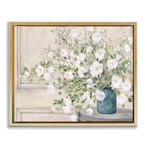 Stupell Industries Geranium Tabletop Country Still Life Painting Blooming Flowers Floating Frame Canvas Art, Gold, 21" x 17" - 1 of 4