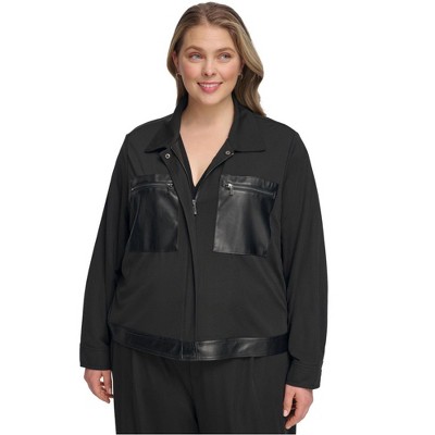 Calvin Klein Womens Long Sleeve Faux-Leather Jacket