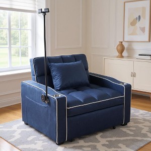 MAYEERTY 2-in-1 Covertible Sofa Bed with Pull Out Bed Modern Double Sleeper Sofa Adjustable Sleeper Bed for Living Room Blue - 1 of 4