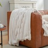 Itopfox Faux Fur Throw Blanket for Couch, Cozy Fuzzy Fluffy Luxurious Soft Striped Plush Gift Blankets for Family Sofa Chair Bedroom, Ivory - 4 of 4