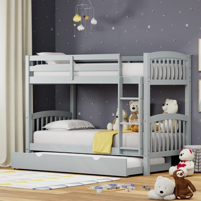 Glenwillow Home Arca Solid Wood Twin Over Twin Bunk Bed And Trundle In Light Gray Target