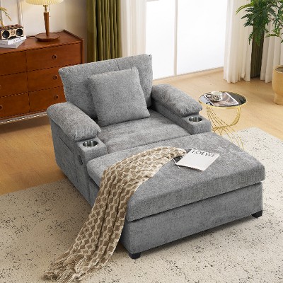 Lyngins Oversized Recliner Chair with Ottoman, Chenille Sofa Bed, Accent Chair– Built-In Cup Holders, Hidden Storage Armrest, USB-C Charging Port