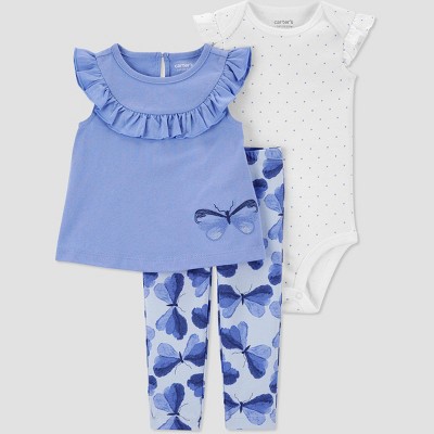 Image of Carter's Just One You® Baby Girls' Butterfly Short Sleeve Top & Bottom Set - Blue 9M
