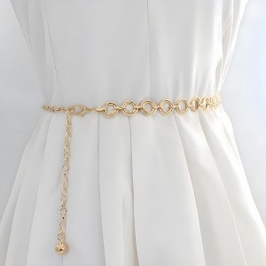 Anna-Kaci Women's Textured Circle Link Waist Chain Belt with Adjustable Fit and Dangling Charm Accent for Layered Stylish Detail 43x0.6in - 1 of 4