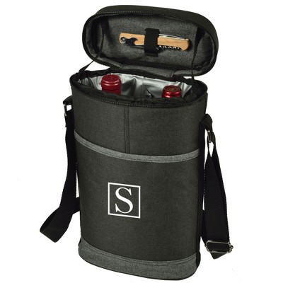 Picnic at Ascot Personalized Two Bottle Wine Cooler with Corkscrew - Charcoal