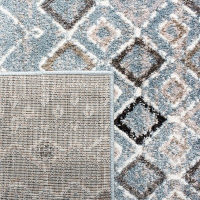 Blue and Ivory Geometric Hand-knotted Runner Rug