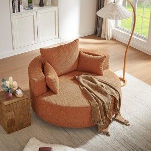KTMBDW Chenille Swivel Armchair, Accent Barrel Round Sofa Chairs with 3 Removable Pillows, Upholstered Moden Reading Chair for Living Room Bedroom - 1 of 4