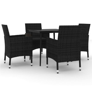 vidaXL 5 Piece Outdoor Patio Dining Set with Cushions - Robust Steel Frame, Poly Rattan - Includes Table, 4 Chairs - Black - 1 of 4