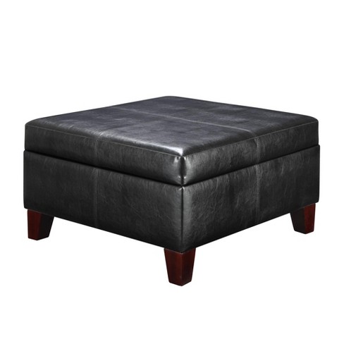 Bert Square Faux Leather Storage, Small Leather Footstool