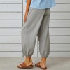 Womens Cotton Blend Linen Pants with Side Pockets Summer Slacks Drawstring Elastic Wasit Pants Ankle Length Button Detail Cuff Lounge Pants - 2 of 4