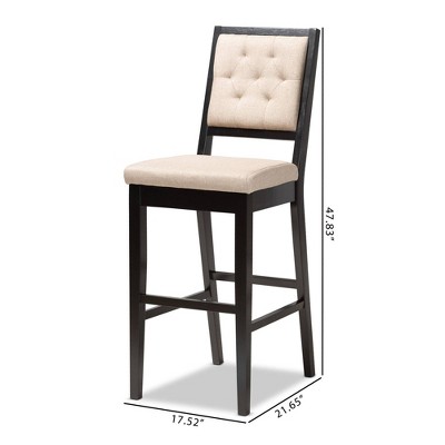 Elegant Sand Fabric & Dark Brown Wood Barstool Set, 2-Piece