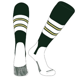 PEAR SOX OTC Baseball Softball Stirrup Socks (E, 5in) Forest Green, White, Vegas Gold - 1 of 3