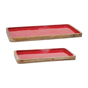 Melrose Red Wooden Tray (Set of 2) - 1 of 4