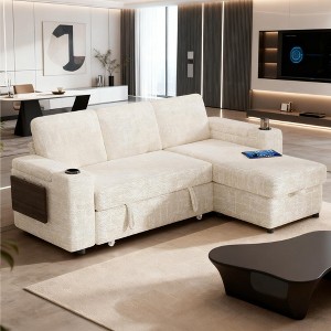 Dyonery Chenille Modular Sectional Couches for Living Room,Comfy Couch with Arm Storage Pull Out Sofa Bed with Cup Holder Tool-free Assembly - 1 of 4