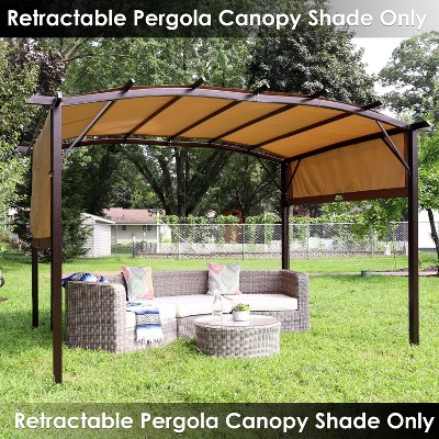 Tan Polyester Retractable Pergola Canopy Shade 9 x 12 ft