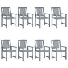 vidaXL 8-Piece Patio Chair Set, Durable Solid Acacia Wood, Gray, Weather-Resistant, Ideal for Outdoor Activities, Easy to Clean Surface - 2 of 4
