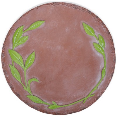 Nat & Jules Floral Laurel Wreath Leaves Pattern Dimensional Indoor Outdoor 12 inch Round Cast Resin Decorative Garden Stepping Stone, Patio, Walkway